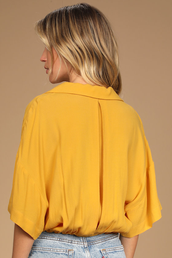 mustard yellow tie front top