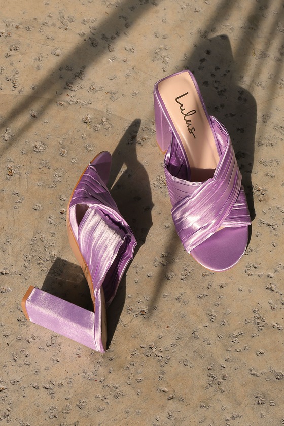 Lulus | Luanah Lilac Satin Pleated High Heel Slide Sandal Heels | Size 10