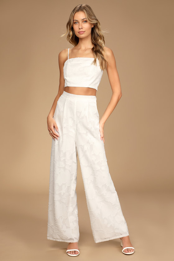 Looking So Lovely Ivory Floral Burnout Wide-Leg Pants 5