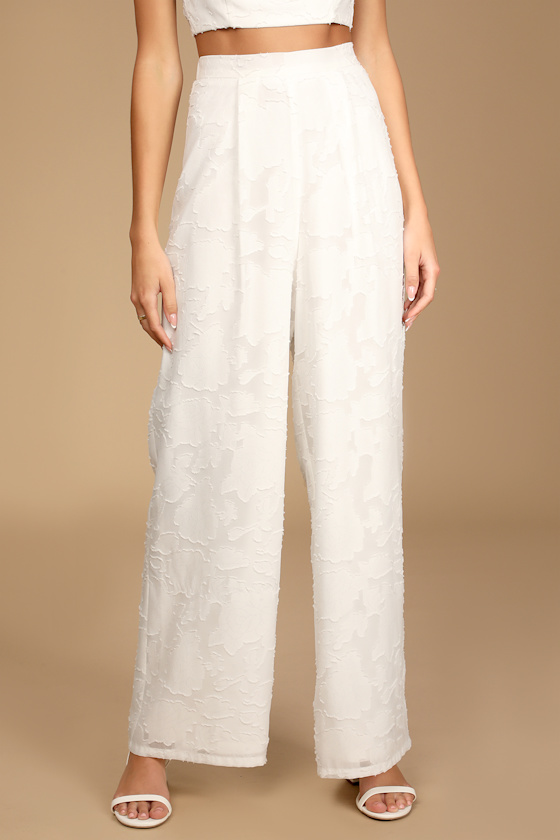 Looking So Lovely Ivory Floral Burnout Wide-Leg Pants 4