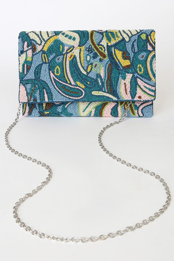 Blue Multi Clutch - Beaded Clutch - Paisley Print Clutch - Clutch - Lulus