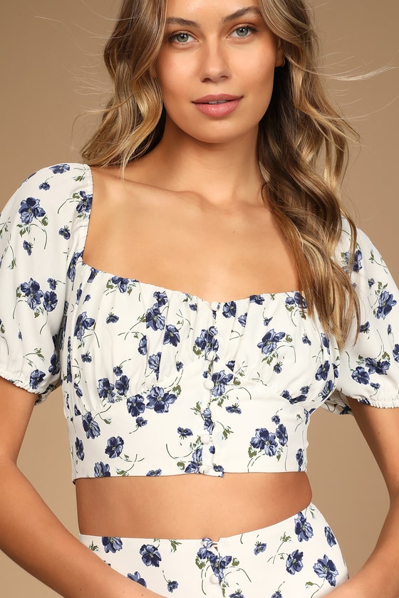 White Floral Mini Dress - Two-Piece Dress - Puff Sleeve Dress - Lulus