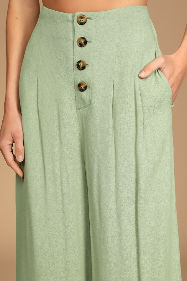 Sage Green Wide Leg Pants - Tulip Hem Pants - High Waist Pants - Lulus