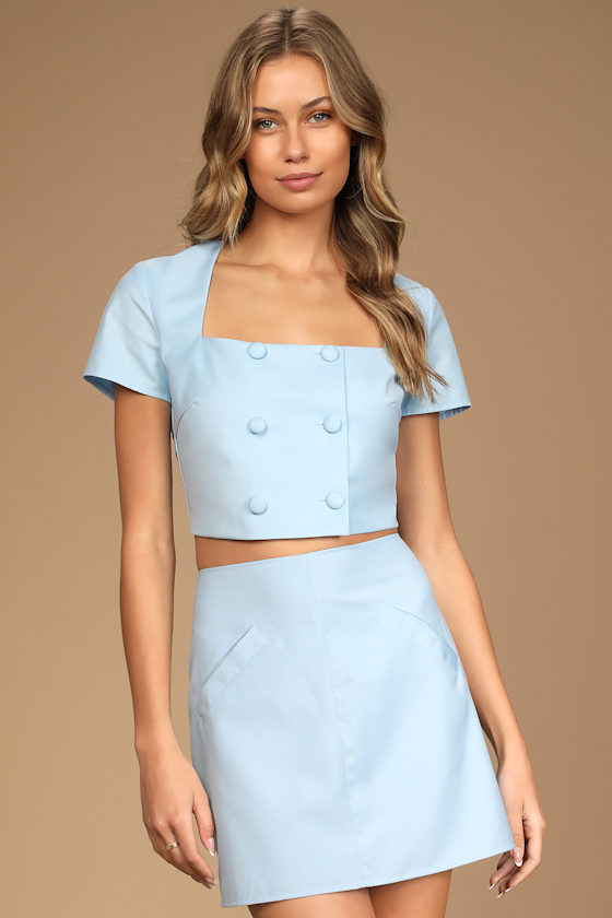 Executive Aura Light Blue A-Line Mini Skirt 2