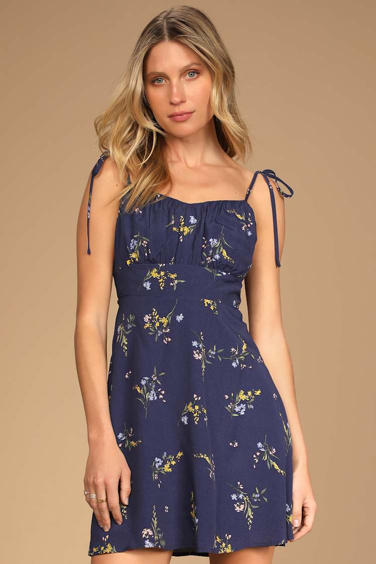 Navy Floral Dress - Tie-Shoulder Dress - Empire Waist Dress - Lulus Navy Floral Dress - Tie-Shoulder Dress - Empire Waist Dress - Lulus