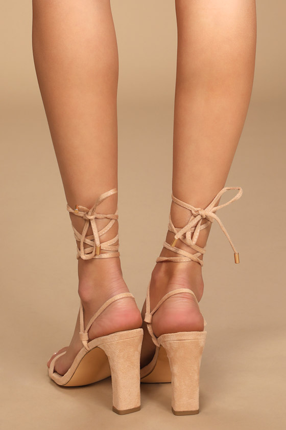 Lulus Xylia Light Nude Suede Lace-Up Heels 5