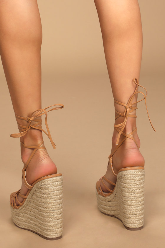 Laggin Brown Lace-Up Platform Espadrille Wedges 5