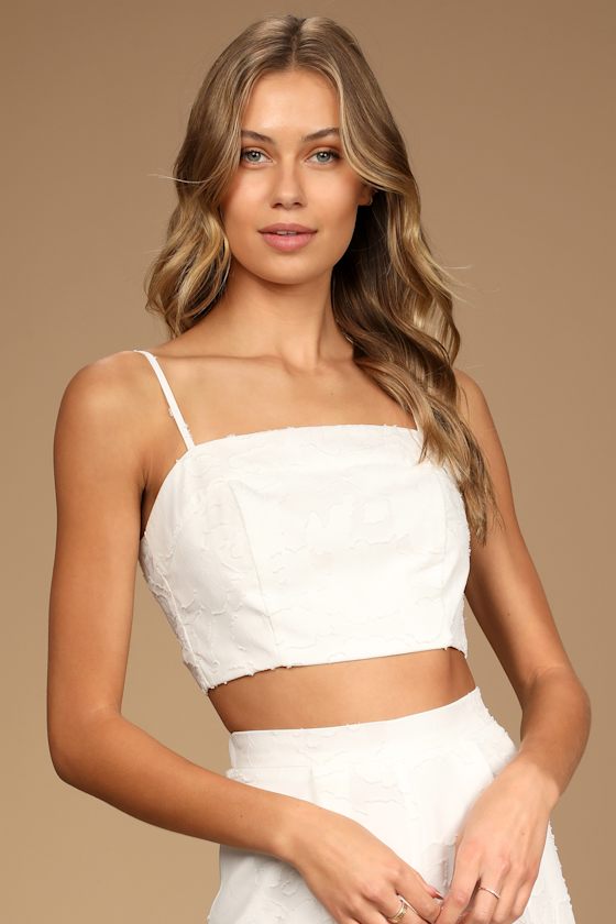 Looking So Lovely Ivory Floral Burnout Tie-Back Cami Crop Top 4