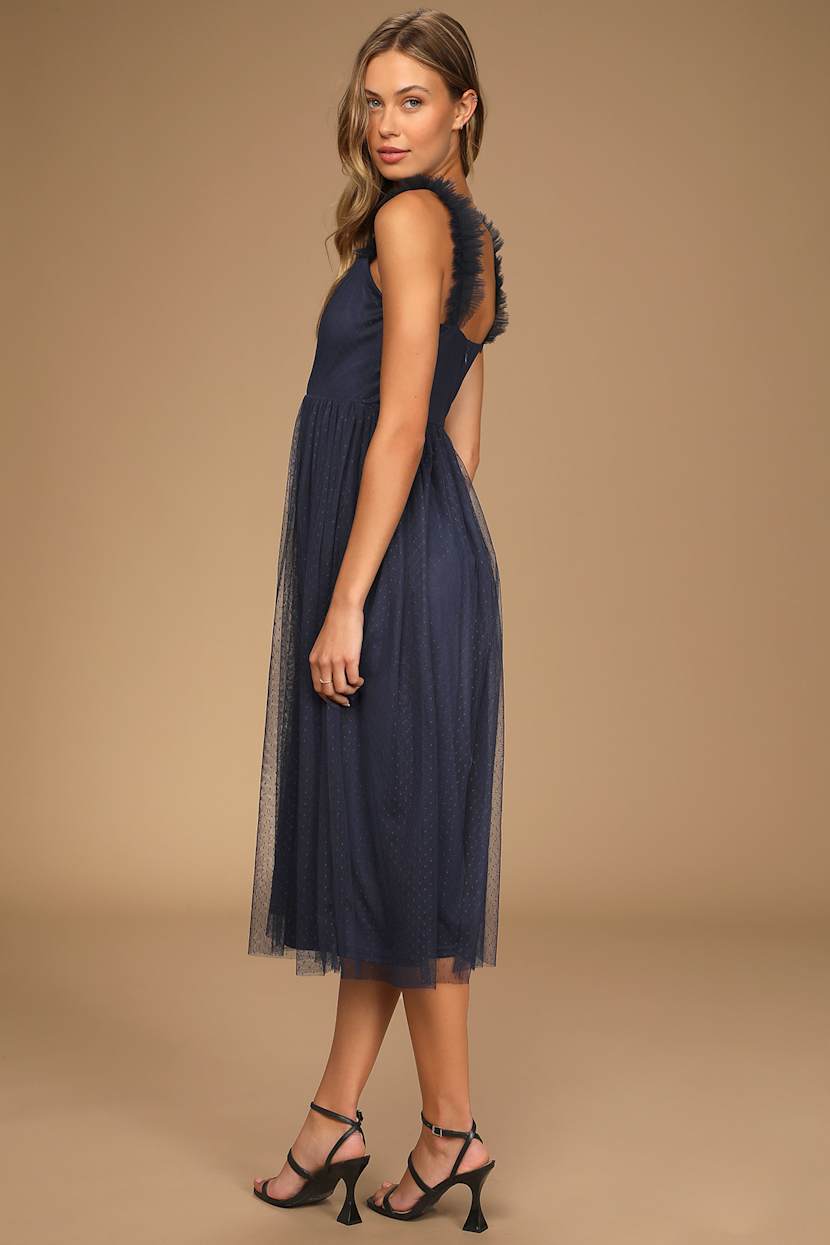 knee length dresses for ladies Blue Lace Embellished Midi Dress – self-portrait-US main image 0