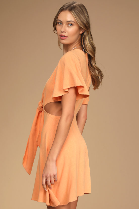 Perfect Day for Love Peach Cutout Tie-Front Mini Dress 1