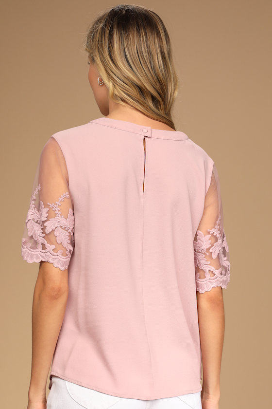 Chic Mauve Pink Top - Embroidered Top - Short Sleeve Top - Lulus