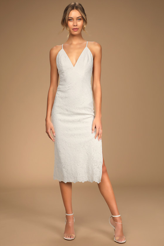Stunning Entrance White Lace Sleeveless Midi Dress 5