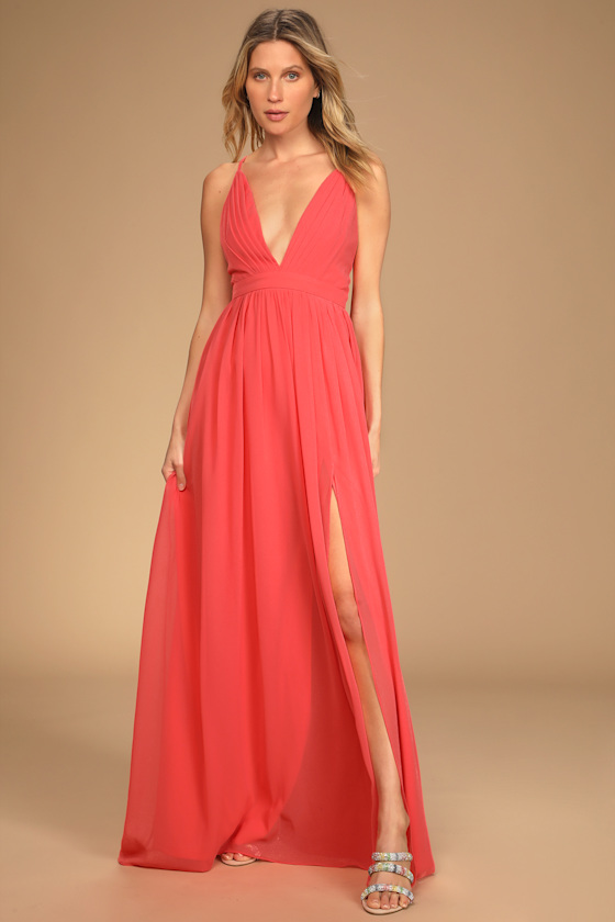 Ballroom Bliss Coral Pink Pleated Maxi Dress 5