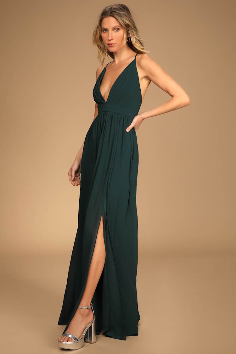 emerald green ballroom dress Long Glitter A-Line Prom Dress with Embroidered Bodice Hunter Green / Large main image 1