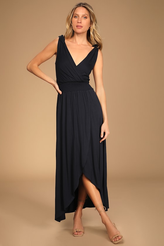 Navy Blue Dress - Jersey High-Low Dress 