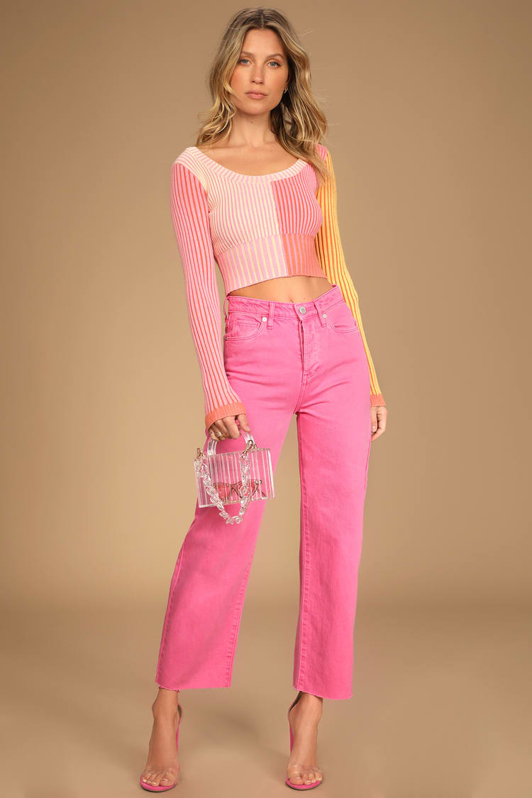 The Baxter Pink Denim High-Waisted Straight Jeans