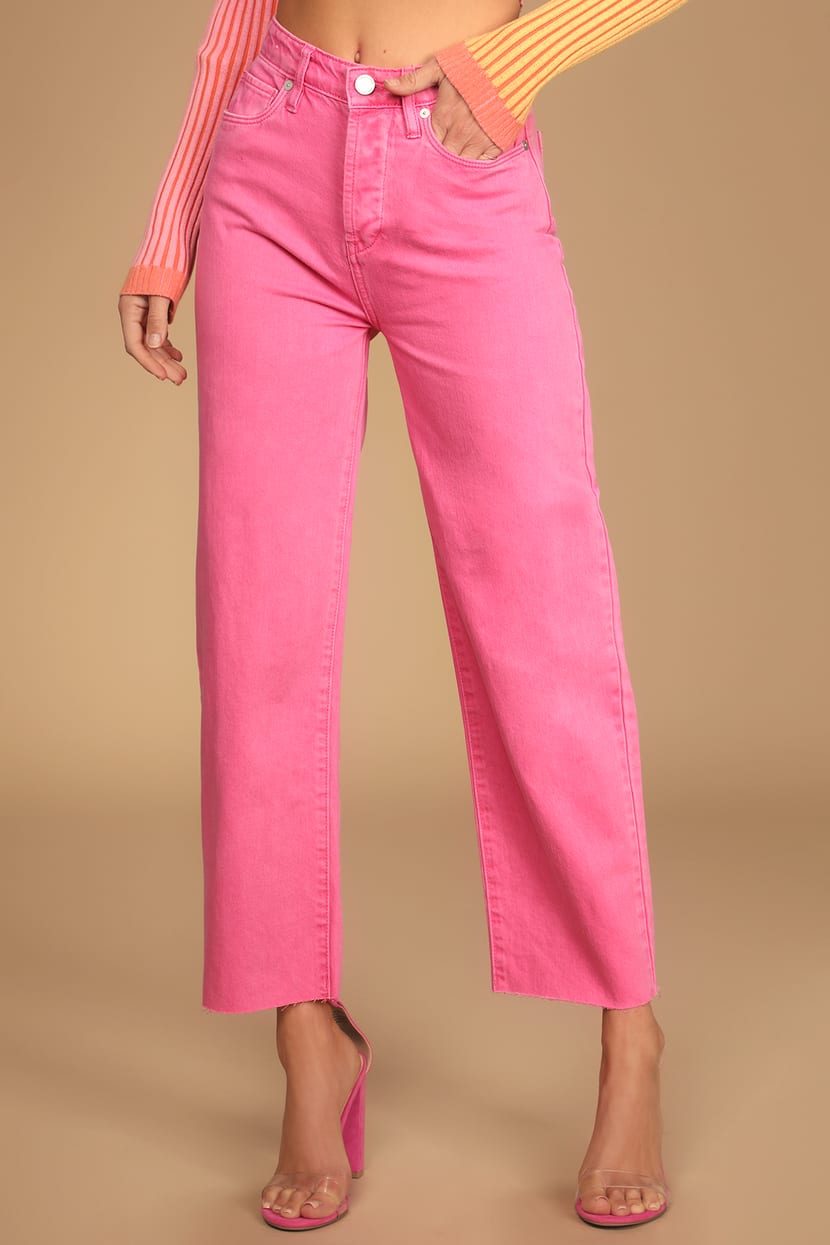 pink straight leg jeans