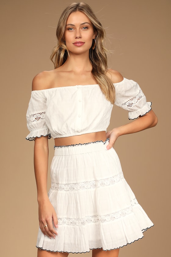 The It Girl White Lace Off-The-Shoulder Two-Piece Mini Dress Set 2