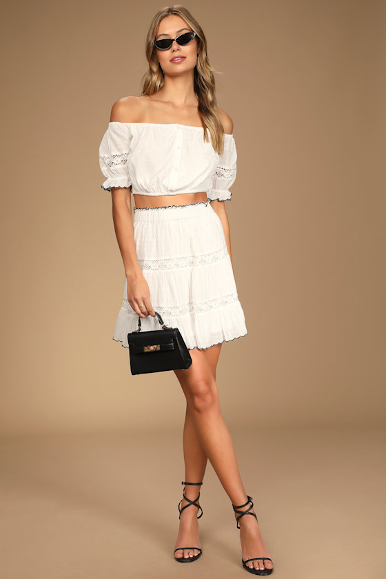 The It Girl White Lace Off-The-Shoulder Two-Piece Mini Dress Set 6