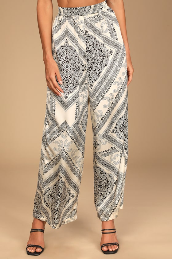 Washed Bandana Print Wide Leg Pants