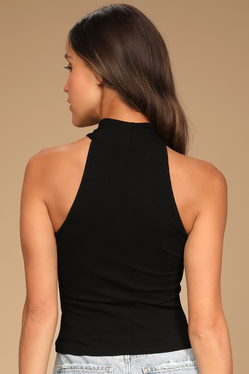 Essential Energy Black Ribbed Sleeveless Cutout Cross-Front Top