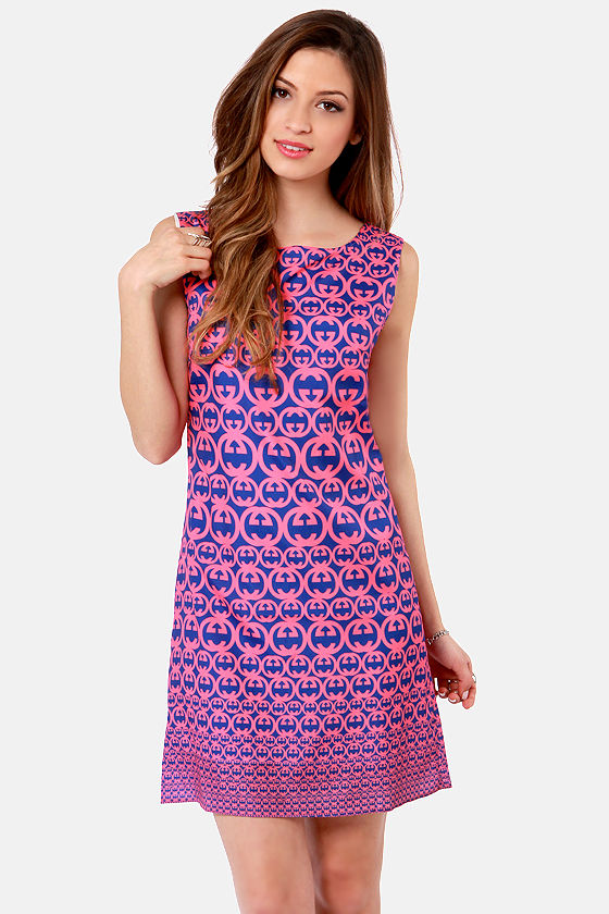 Cute Print Dress Blue Dress Pink Dress Sheath Dress 40.00 Lulus