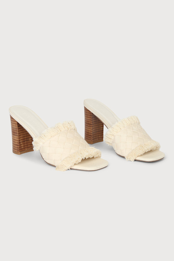 Cayra Cream Woven Fringe High Heel Slide Sandals 2