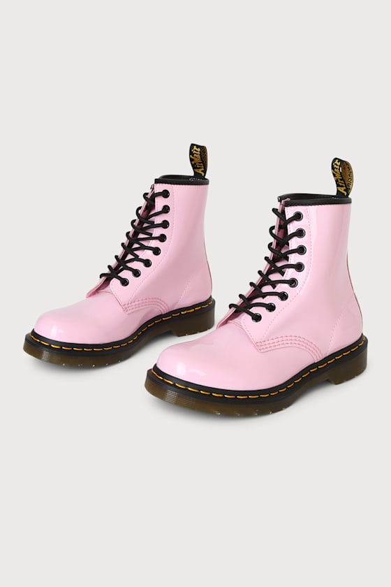 1460 W Pale Pink Patent Lamper Leather Croc 8-Eye Boots 2