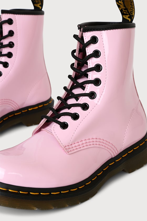 1460 W Pale Pink Patent Lamper Leather Croc 8-Eye Boots 1