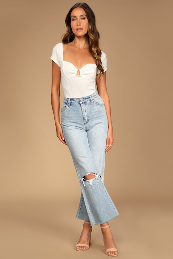Thriving Trend White Ribbed Cap Sleeve Bustier Bodysuit 2