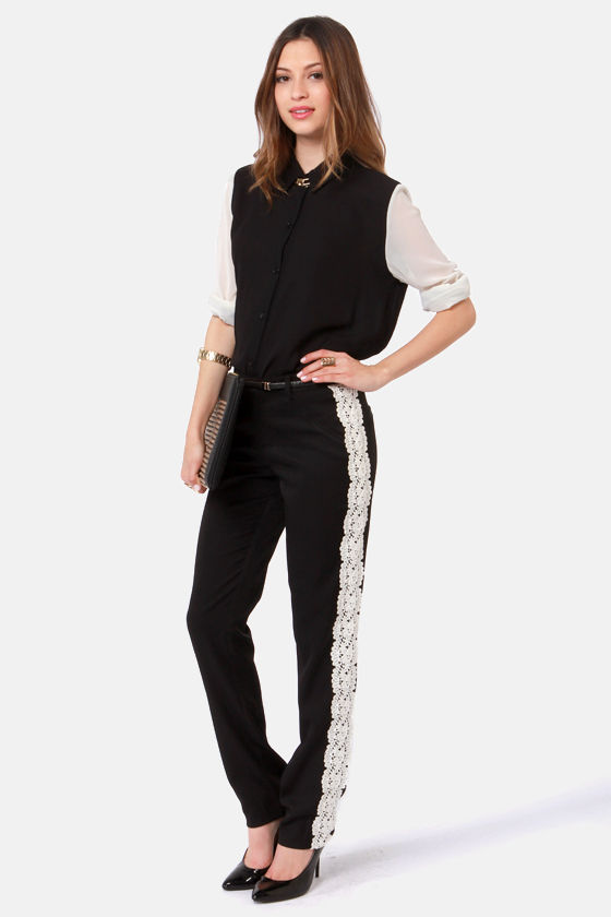 Cute Black Pants - Lace-Trimmed Pants - Black Slacks - $44.00 - Lulus