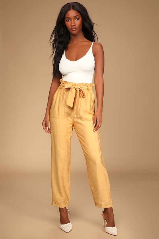 Weekend Date Mustard Yellow Cropped Paperbag Waist Pants 5