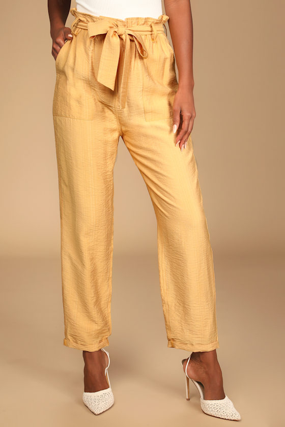 Weekend Date Mustard Yellow Cropped Paperbag Waist Pants 4