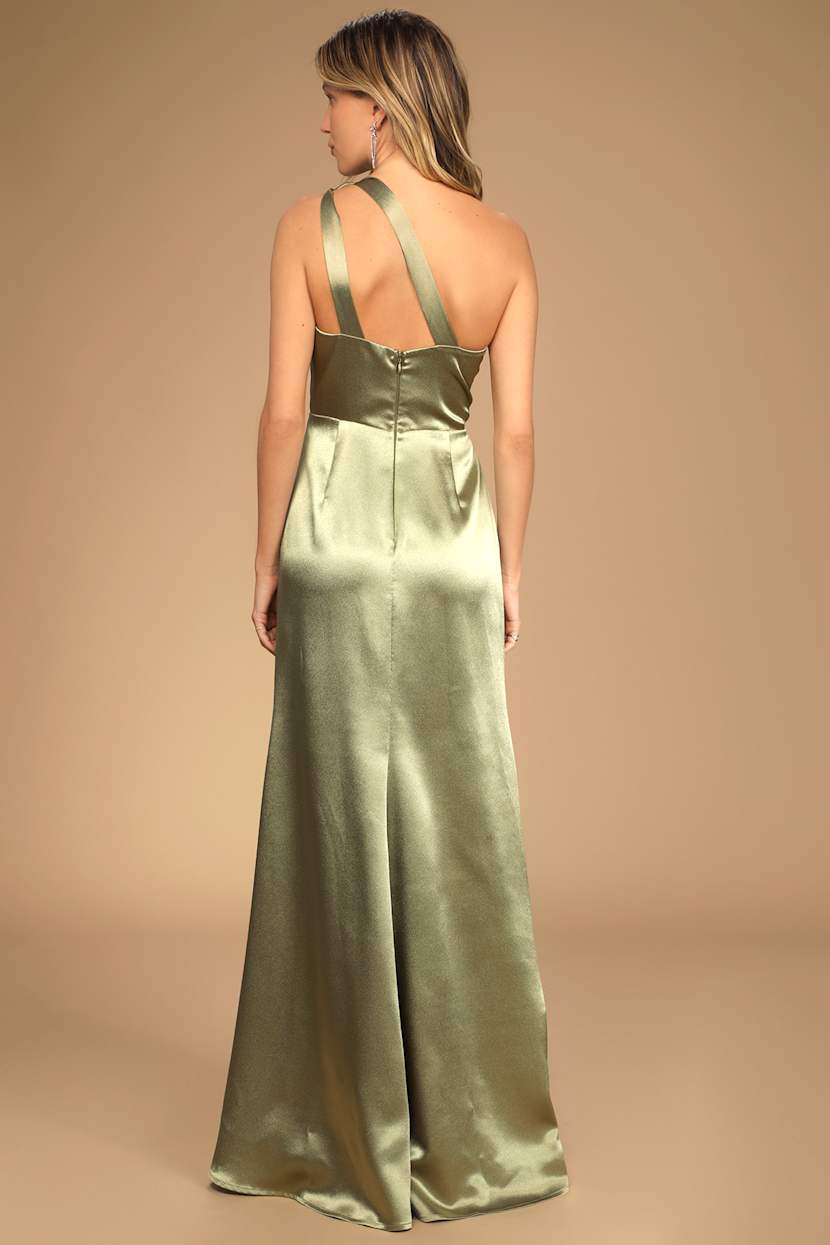Sage Green Maxi Dress - Satin Maxi Gown - One-Shoulder Dress - Lulus
