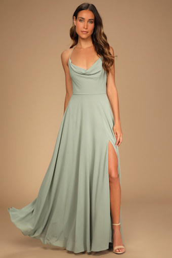 Romantically Speaking Sage Green Cowl Lace-Up Maxi Dress 5