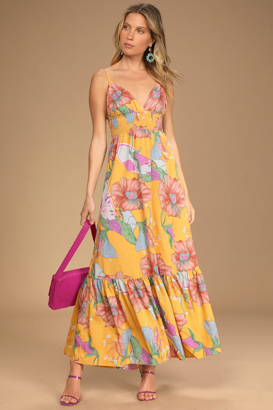 Mojave Off-Shoulder Floral Maxi Dress Mustard