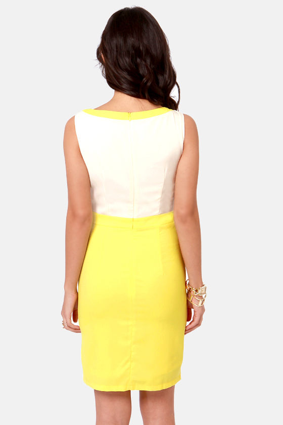 Pretty Yellow Dress Cream Dress Peplum Dress 50.00