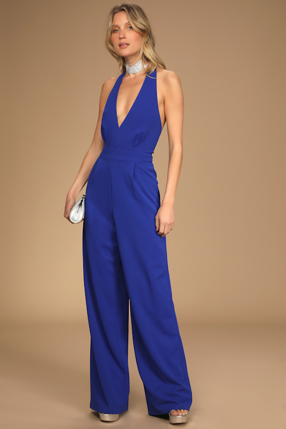 Royal Blue Jumpsuit Halter Jumpsuit WideLeg Jumpsuit Lulus