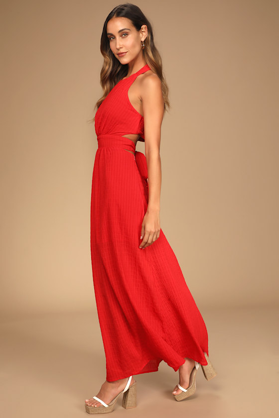 Backless Is More Red Sleeveless Backless Halter Neck Maxi Dress 6