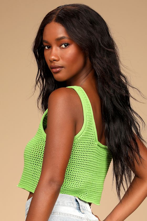 Bright Green Tank Top Open Knit Tank Top Cropped Sweater Tank Lulus