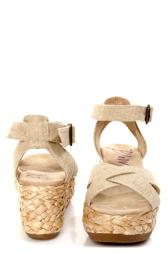 Blowfish Gypsy Natural Linen Flatform Wedge Sandals