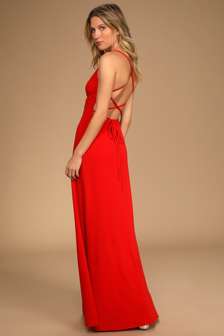 Be My Date Red Lace-Up Maxi Dress