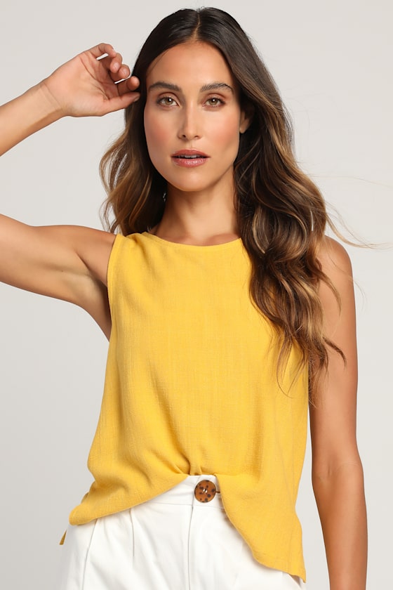 Yellow Tank Top Linen Tank Top Linen Sleeveless Top Lulus