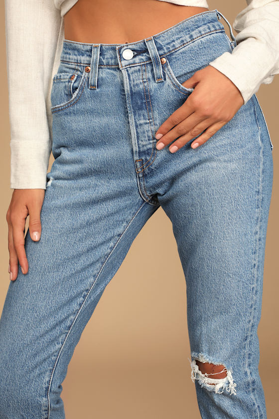 501 Skinny Medium Wash Distressed Denim Jeans 6