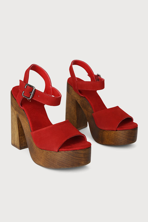 Trendy Platform Heels - Genuine Suede Heels - Red Platforms