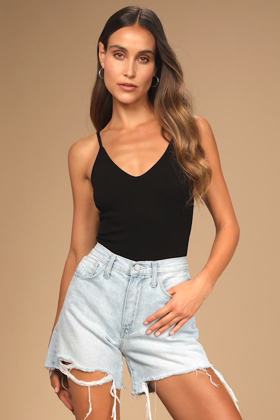 Light Wash Shorts - High-Waisted Shorts 