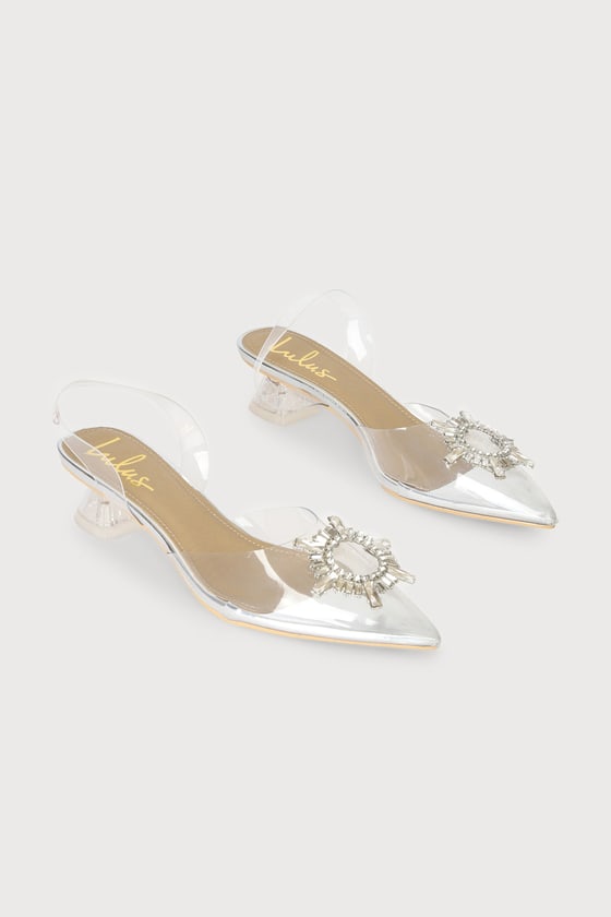 Silver Pumps - Rhinestone Pumps - Clear Vinyl Pumps - Block Silver Pumps - Rhinestone Pumps - Clear Vinyl Pumps - Block