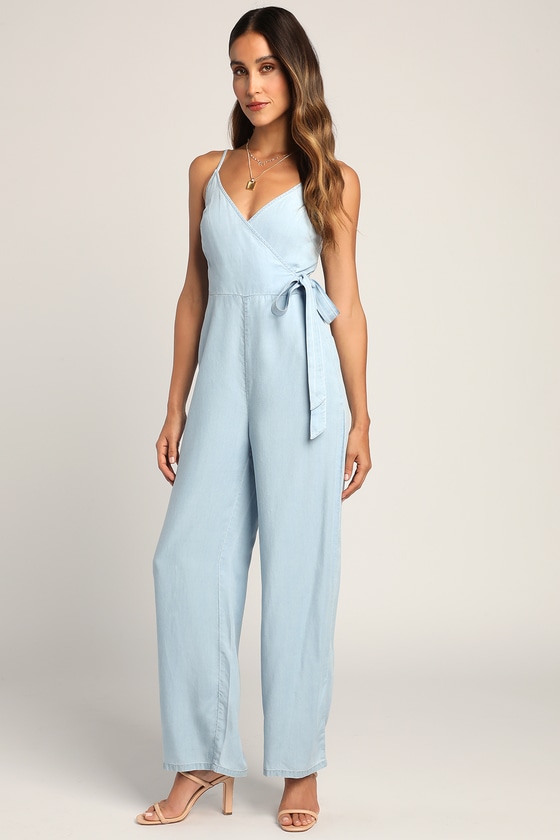 Light Blue Chambray Jumpsuit - Wide-Leg Jumpsuit - Cute Jumpsuit - Lulus