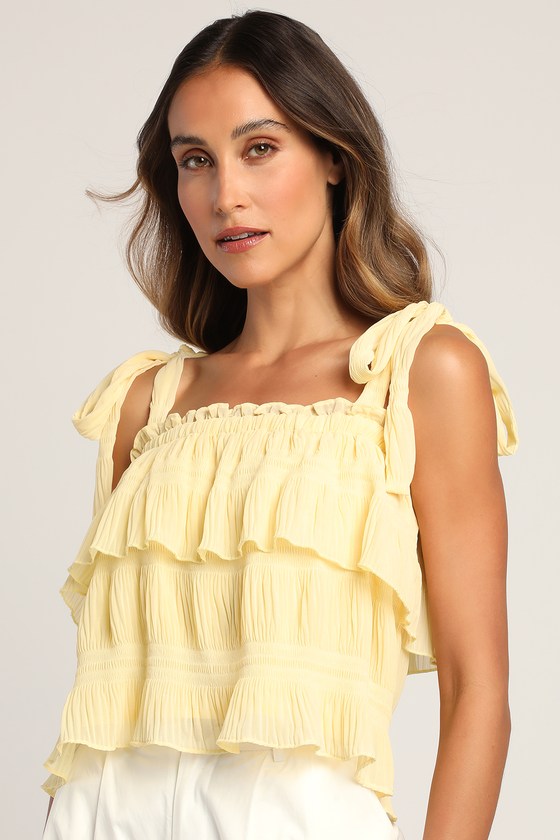 Lulus Tiers To Summer Yellow Tie-strap Tiered Tank Top