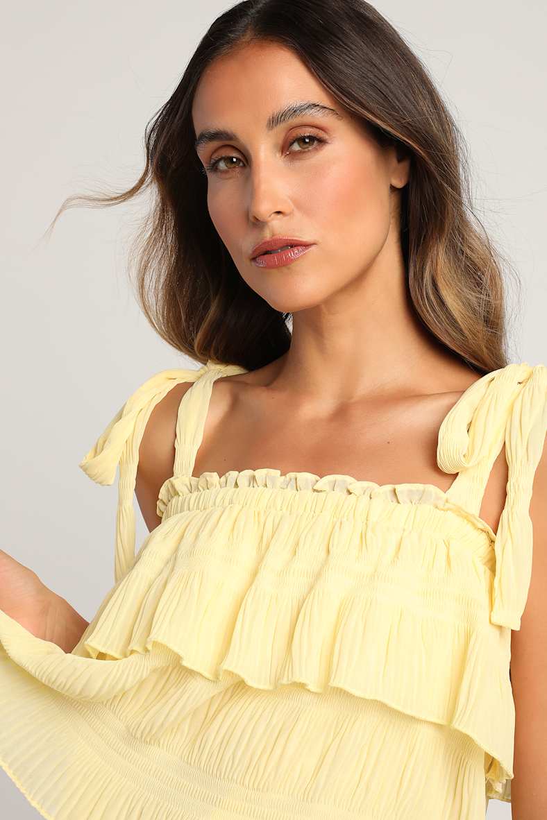 Tiers to Summer Yellow Tie-Strap Tiered Tank Top